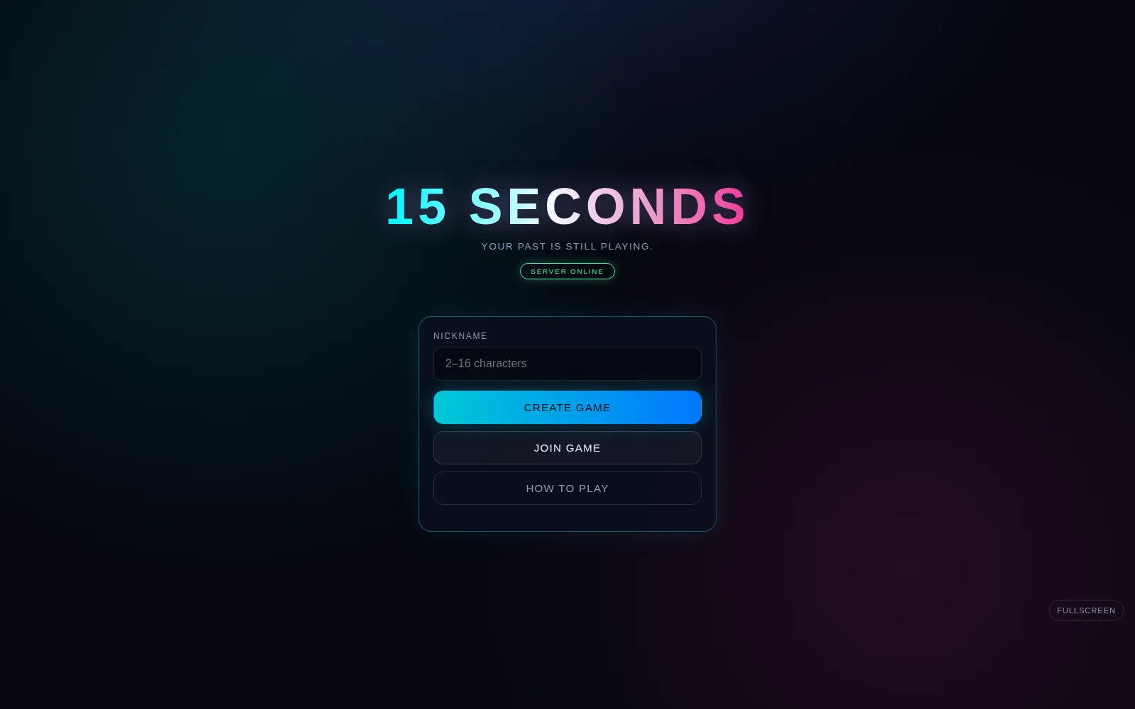 Schermata iniziale di 15 Seconds